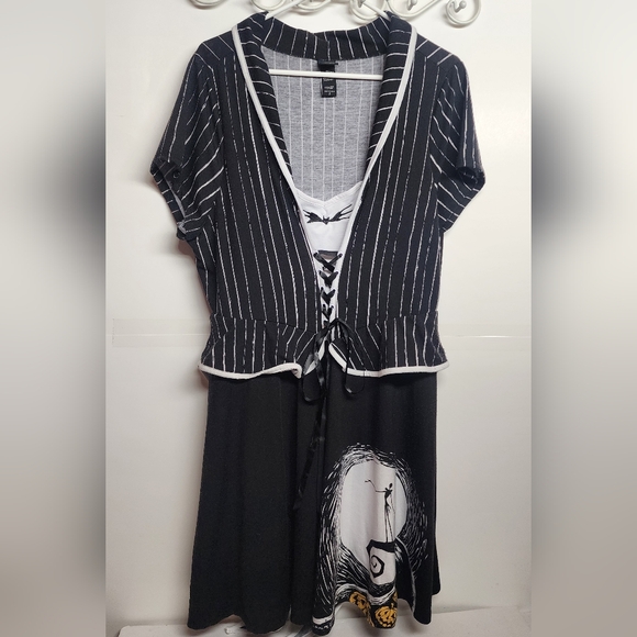 Disney Tim Burtons The Nightmare Before Christmas Black and White Striped Dress - Picture 1 of 10